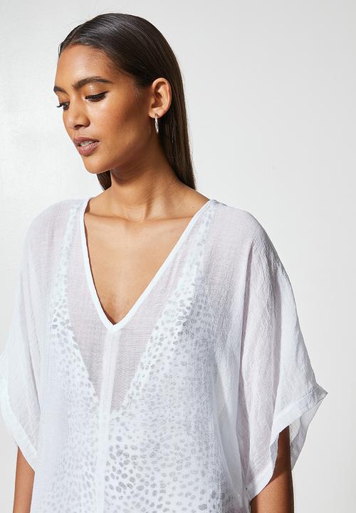 Superbalist - Low v-neck cover up - white