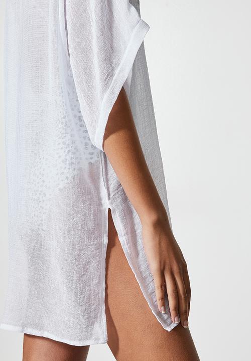 Superbalist - Low v-neck cover up - white