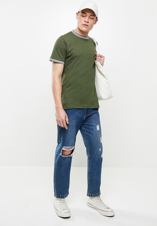 Brave Soul - Rib cuffed tee - sage