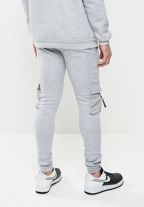 Brave Soul - Utility cuffed cargo pants - light grey marl