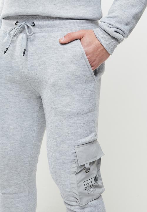 Brave Soul - Utility cuffed cargo pants - light grey marl