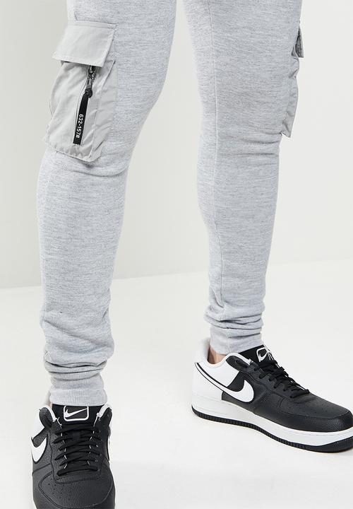 Brave Soul - Utility cuffed cargo pants - light grey marl