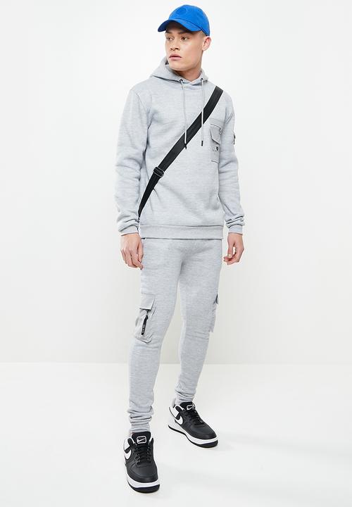 Brave Soul - Utility cuffed cargo pants - light grey marl