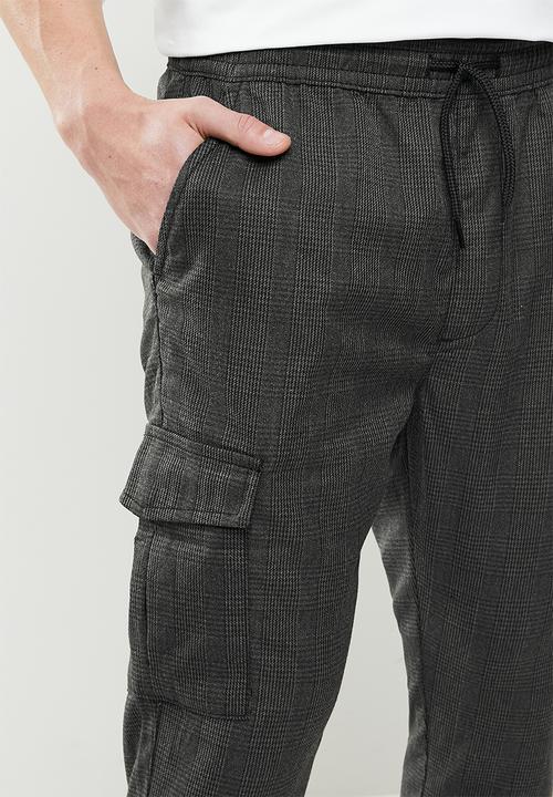 Brave Soul - Micro check cargo pants - dark grey
