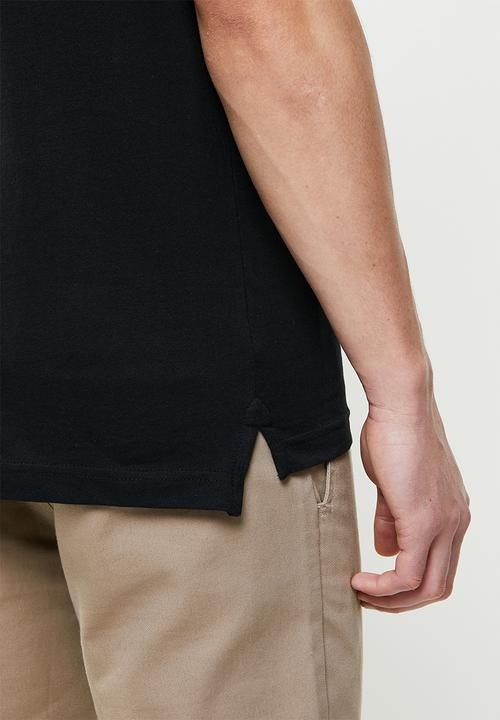Brave Soul - Virgil 3 button piping detail polo - black
