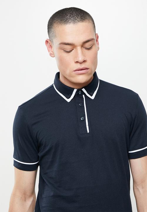 Brave Soul - Virgil 3 button piping detail polo - navy