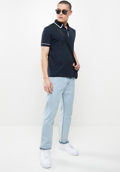 Brave Soul - Virgil 3 button piping detail polo - navy