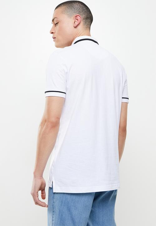 Brave Soul - Virgil 3 button piping detail polo - white