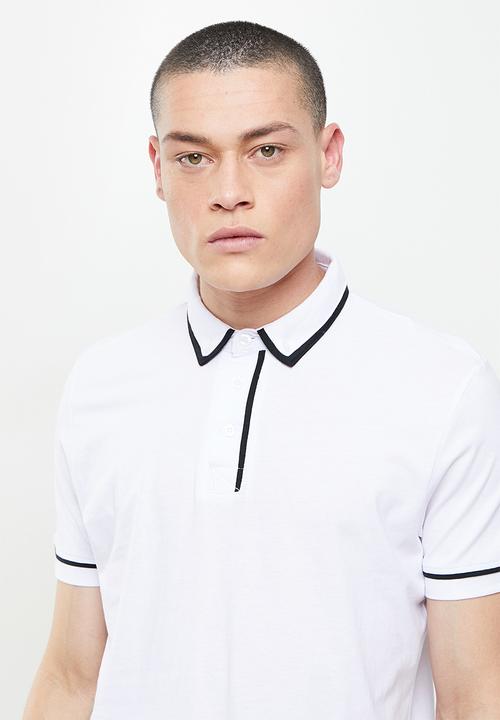 Brave Soul - Virgil 3 button piping detail polo - white