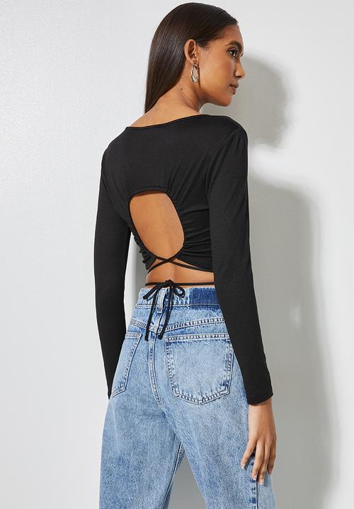 VELVET - Crop top with waist ties - black 