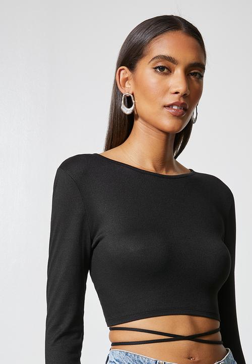 VELVET - Crop top with waist ties - black 