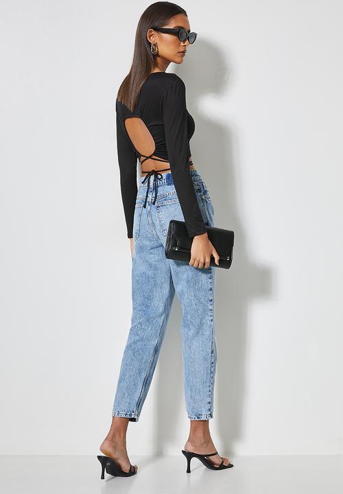 VELVET - Crop top with waist ties - black 