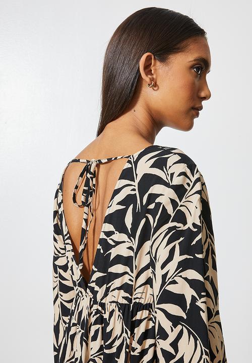 VELVET - Plunging empire cutline tiered maxi dress - black & brown 