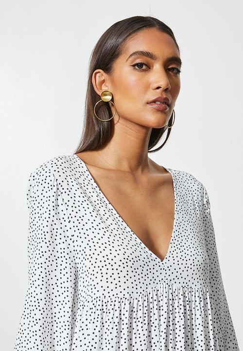 VELVET - Plunging emrpire cutline tiered mi daxi dress - white & black 