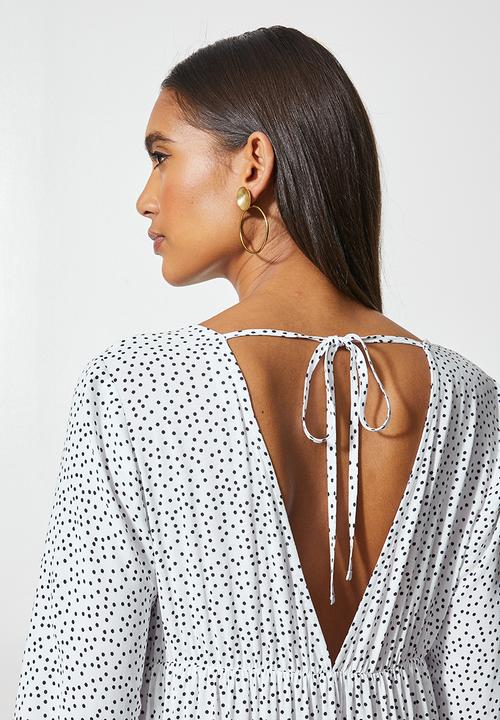 VELVET - Plunging emrpire cutline tiered mi daxi dress - white & black 