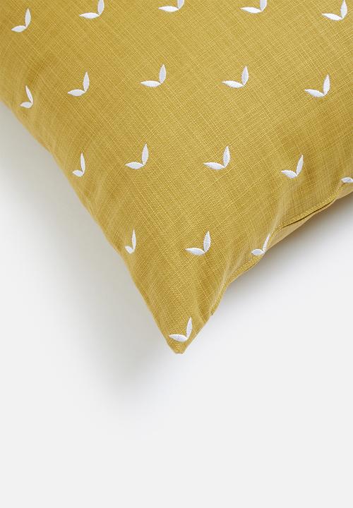 Sixth Floor - Leafy embroidered cushion cover - mustard