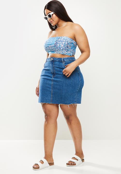 Cotton On - Curve high waisted full bikini bottom - patchwork ditsy blue shimmer