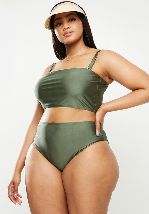 Cotton On - Curve high waisted full bikini bottom - warm khaki shimmer