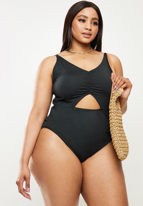 Cotton On - Curve rouched front one piece - solid black