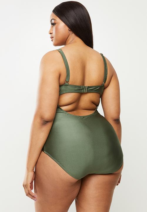 Cotton On - Curve rouched front one piece - warm khaki shimmer