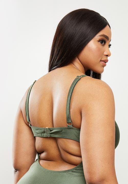 Cotton On - Curve rouched front one piece - warm khaki shimmer
