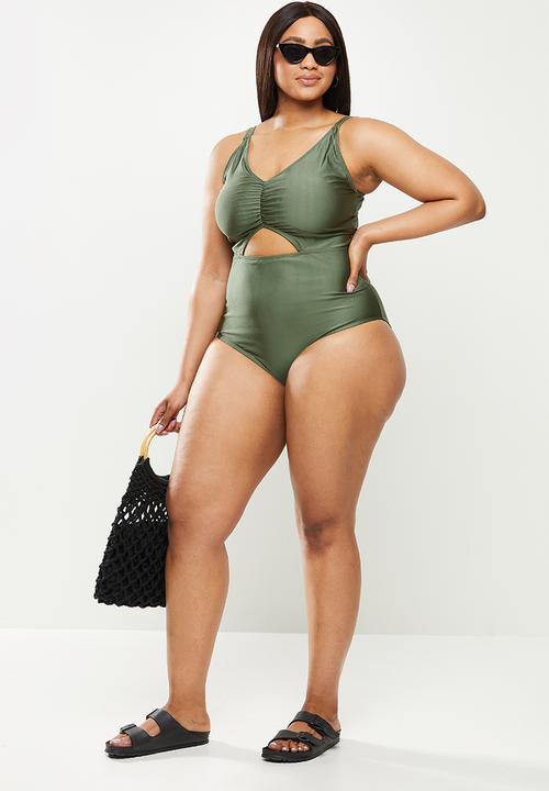 Cotton On - Curve rouched front one piece - warm khaki shimmer