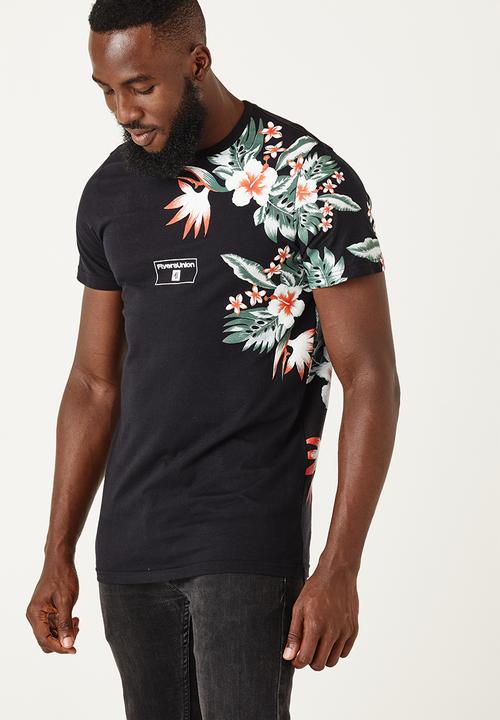 Flyersunion - Mens-longline tropical tee - black