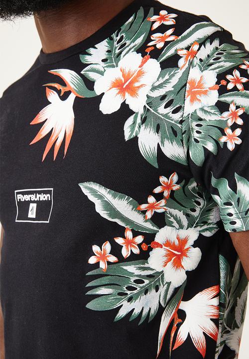 Flyersunion - Mens-longline tropical tee - black