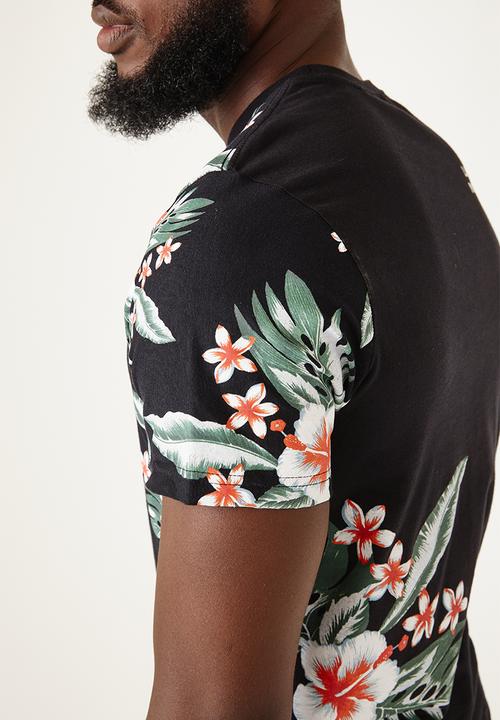 Flyersunion - Mens-longline tropical tee - black