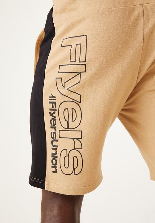 Flyersunion - Mens-panel fleece knit short - chino & black