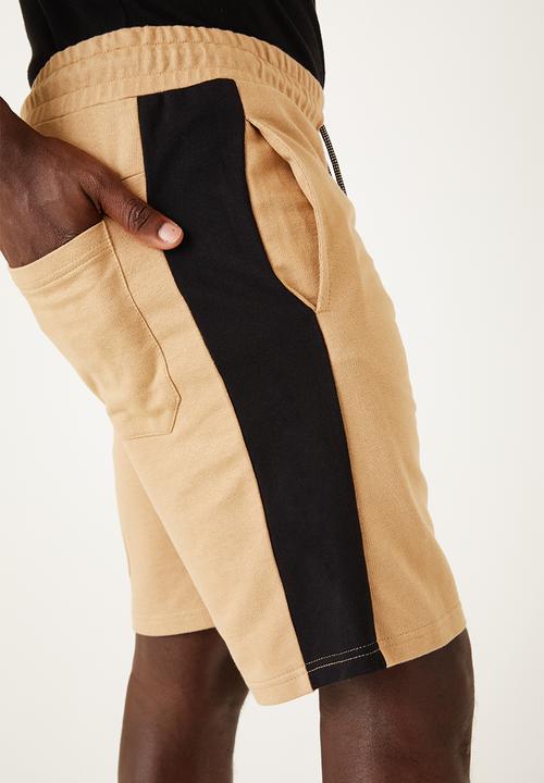 Flyersunion - Mens-panel fleece knit short - chino & black