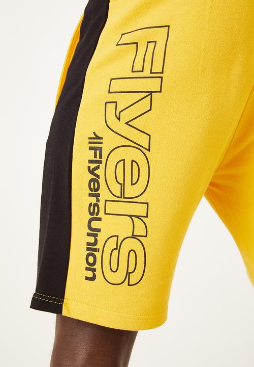 Flyersunion - Mens-panel fleece knit short - yellow & black