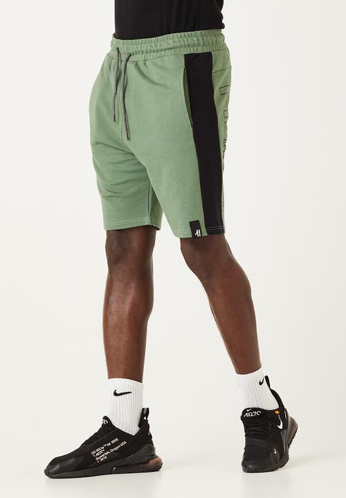 Flyersunion - Mens-panel fleece knit short - olive & black
