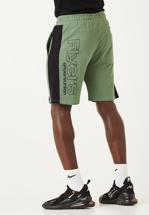 Flyersunion - Mens-panel fleece knit short - olive & black