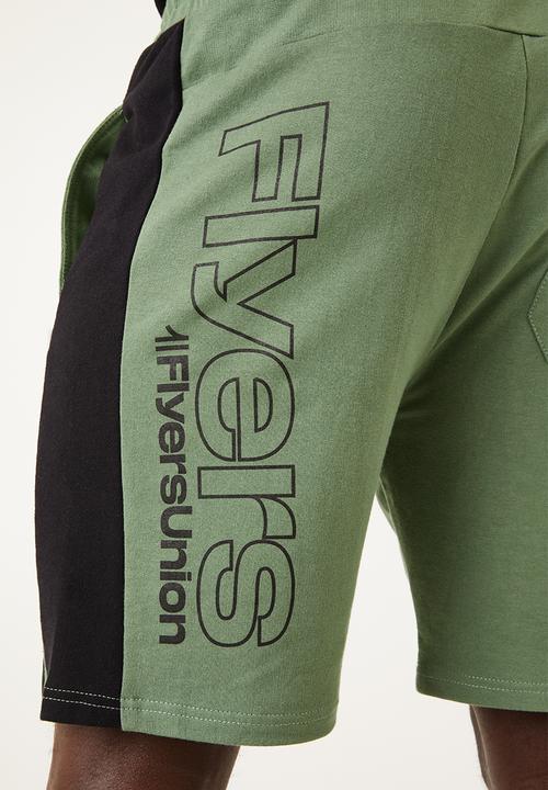 Flyersunion - Mens-panel fleece knit short - olive & black