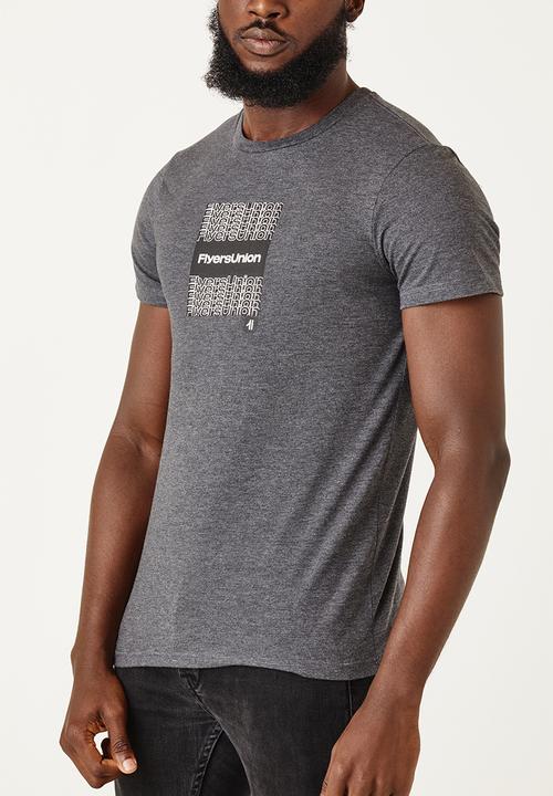 Flyersunion - Mens-regular logo printed tee - charcoal melange