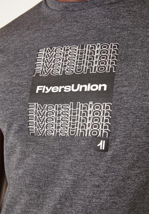 Flyersunion - Mens-regular logo printed tee - charcoal melange