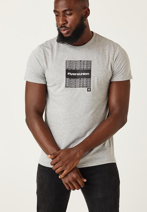 Flyersunion - Mens-regular logo printed tee - grey melange
