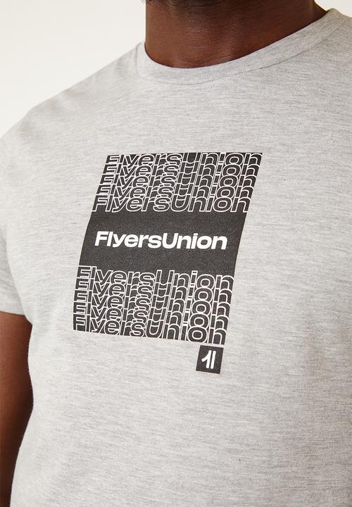 Flyersunion - Mens-regular logo printed tee - grey melange