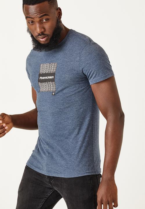 Flyersunion - Mens-regular logo printed tee - navy melange