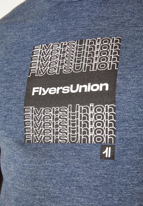 Flyersunion - Mens-regular logo printed tee - navy melange