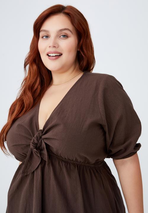 Cotton On - Curve knot front beach dress - chocolate