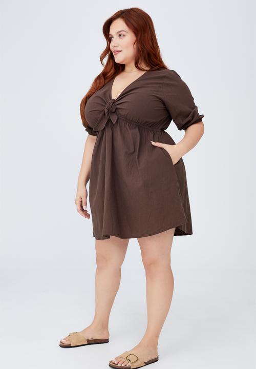 Cotton On - Curve knot front beach dress - chocolate