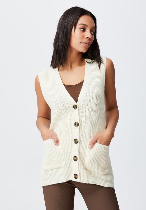Cotton On - Cotton blend cottage rib pocket vest - pastry
