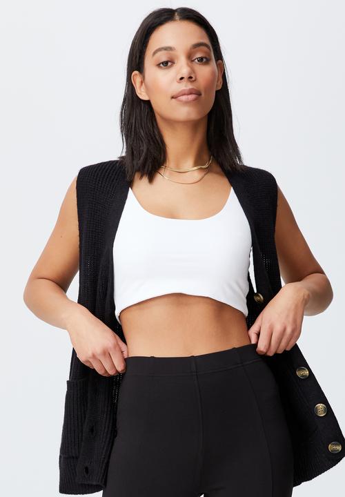 Cotton On - Cotton blend cottage rib pocket vest - black