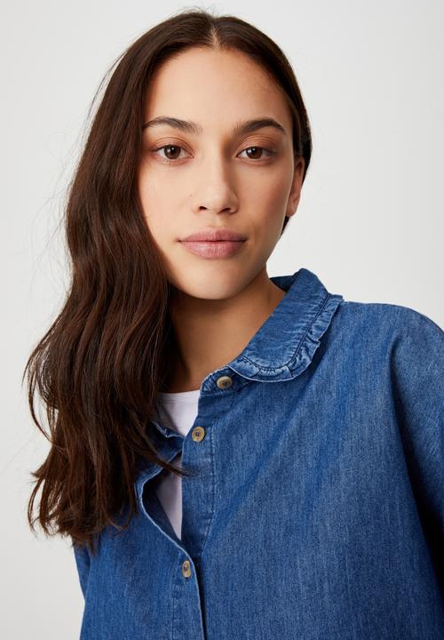 Cotton On - Lily frill collar long sleeve shirt - mid chambray blue
