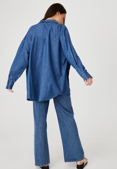 Cotton On - Lily frill collar long sleeve shirt - mid chambray blue
