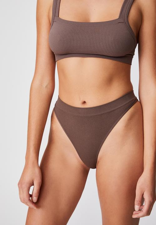 Cotton On - Seamfree high cut g string brief - deep taupe