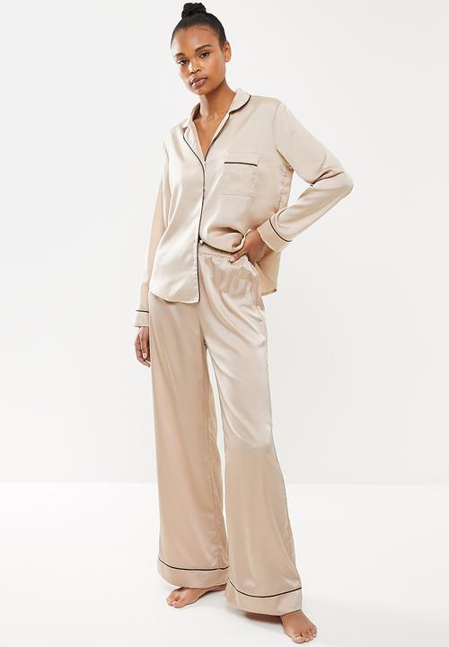 Missguided - Mink long sleeve trouser pj set - light brown
