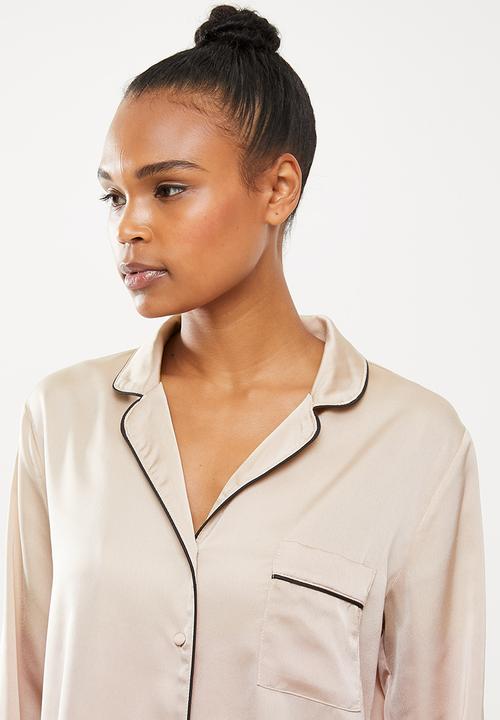 Missguided - Mink long sleeve trouser pj set - light brown